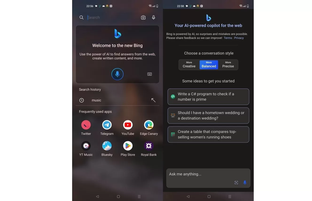 Bing AI has been integrated into the latest beta build of Microsoft Launcher along side a new Bing Search widget