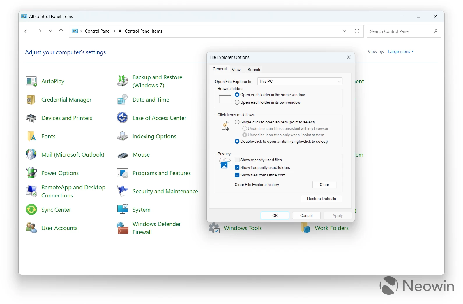 Legacy Control Panel in Windows 11